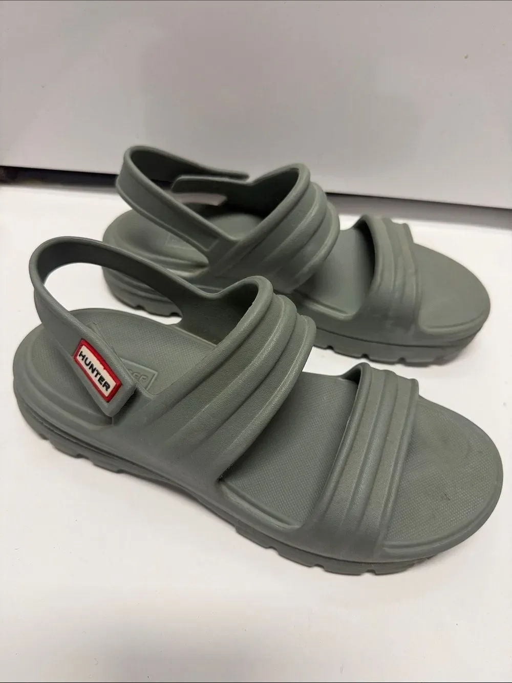 Hunter Grey-Green Slingback Rubber Slide Sandals - Size 7